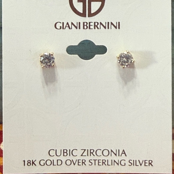 Giani Bernini 18 Carat Gold Over Sterling Cubic Zirconia Stud Earrings- 5 mm - Picture 1 of 6